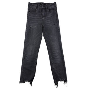 Kendall + Kylie Iconic High Rise Raw Hem Straight Leg Black Jeans SIZE 0/24